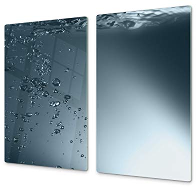 Tagliere in VETRO temperato – Proteggi-piano di lavoro e spianatoia – Copri-piano cottura – pezzo UNICO (60x52cm) o DUE pezzi (30x52cm ognuno); D02 Serie Acqua: Acqua 1