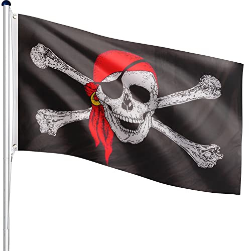 FLAGMASTER Teleskop Fahnenmast Aluminium 6,50m, 5-Fach höhenverstellbar, 30 Verschiedene Fahnen zur Wahl, Komplettset mit Bodenhülse