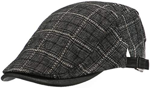 Wilhelm Sell® Klassische Flatcap im traditionellen Look - Schiebermütze mit Schnalle (01 Stück - Grau/Schwarz Kariert)