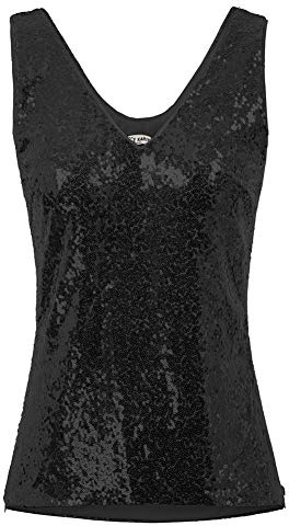 GRACE KARIN Femme Haut Chic Fine Bretelle Tops Blouse Pull Col V Paillettes T Shirt Sexy sans Manche,XXL,Noir
