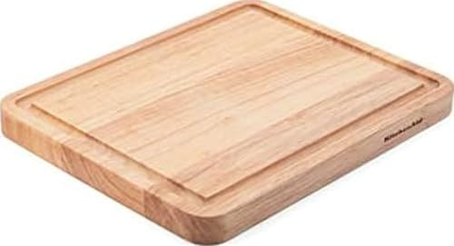 KitchenAid Klassisches Schneidebrett aus Gummibaumholz mit umlaufendem Graben, wendbares Schneidebrett, 20,3 x 25,4 cm, Natur