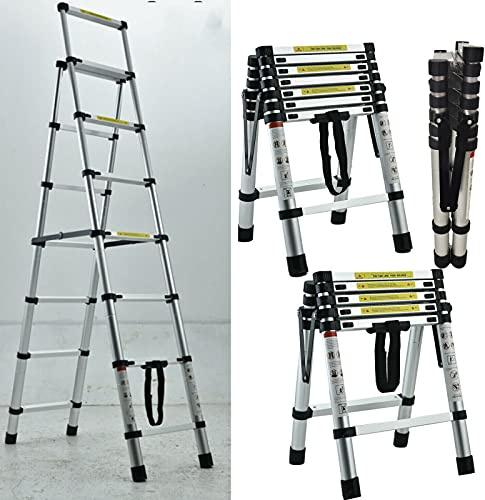 Telescopic Folding Step Ladder 4+5 Tread Step Ladder with Safe Handgrip Anti-Slip Wide Pedal Max Load 330lbs Multi-Purpose Aluminum Stepladder for Home Garden Office Garage