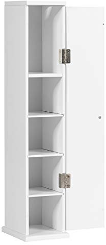COSTWAY Bathroom Storage Cabinet, Freestanding Toilet Tissue Paper Roll Holder Floor Cabinet with Top Slot, Single Door Slim Bathroom Unit Cupboard Organiser (White)