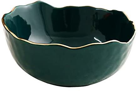Ciotola Creativa Insalatiera Verde in Porcellana Con Bordi Dorati Design Irregolare Per Insalatiera, Ciotola Per Cereali, Zuppa, Ciotola Per Mescolare, Ciotola Per Servire,7 inches