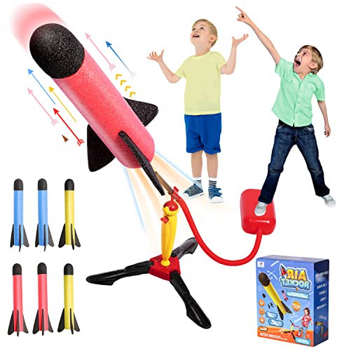 Vykor Toy Rocket Launcher for Kids， Fun Outdoor Garden Games for Children with Toy Air Rocket Launcher and 6 Foam Rockets，Gift for Boys Girl Toys Age 3 4 5 6 7 8 9+ Child Birthday Gift