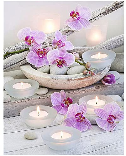 Eckige Steine Diamant Painting Bilder Full Groß Orchidee Phalaenopsis und Kerze 40x50cm Diamant Painting Bilder DIY Diamant Malerei Set Crystal Strass Diamond Painting Square Drill Büro Dekoration Box