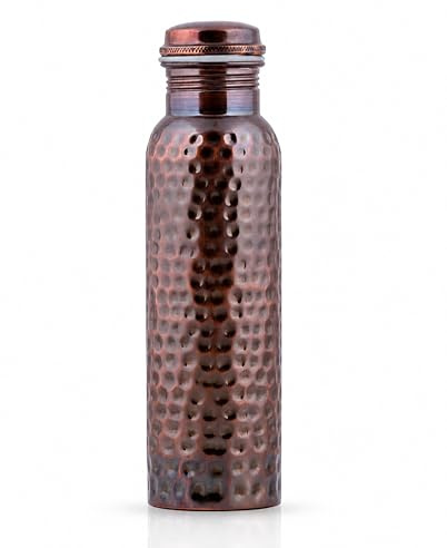 Craft Trade Copper Water Bottle Pure Copper Bottle with Lid Leak Proof BPA Free Hammered Drinking Bottle for Sport Fitness and Yoga - 1 Litre Black