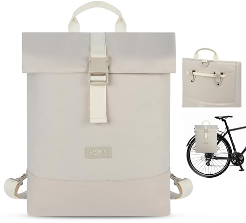 LARKSON Fahrradtaschen für Gepäckträger Damen Beige - Tammo Bike - 2 in 1 Fahrrad Tasche Rucksack & Gepäckträgertasche Hinten - Wasserabweisend