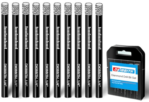 10 pcs 1/4 Diamond Drill Bits for Tile, Porcelain, Ceramic, Granite, Marble, Stone, Glass, Dry Drilling Tile Drill Btis with Storage Case and 1/4 Round Shank