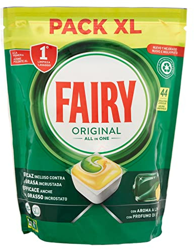 Fairy Detersivo Pastiglie Lavastoviglie Brillantante, 44 Capsule Lavastoviglie, Original Limone, Azione Pulente Al Primo Lavaggio, Efficace Sul Grasso Incrostato Con Azione Brillante