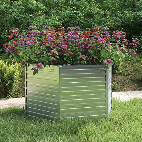 WIFESE Bancal alto de jardín de 129 x 77 cm, acero galvanizado plateado, bancal alto de metal para jardín, cama de plantas, cama de hierbas, caja de flores, decoración de entrada, balcón, terraza,