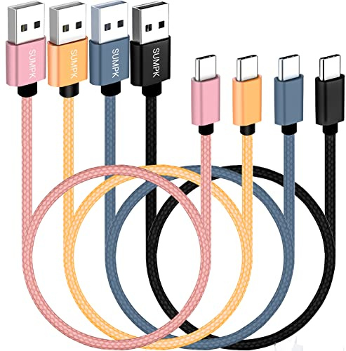 SUMPK USB C Kabel 50cm 4 Pakete, 18W kurze Typ C Kabel Schnellladung USB 2.0 Daten geflochten kompatibel für Samsung Galaxy S22 S21 S20 Ultra 5G, Google Pixel, Power Bank und andere Typ C Geräte