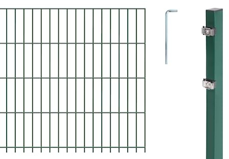 Alberts 672270 Doppelstabmattenzaun als 32 tlg. Zaun-Komplettset | verschiedene Längen und Höhen | kunststoffbeschichtet, grün | Höhe 143 cm | Länge 30 m