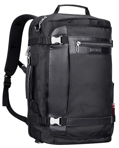 WITZMAN Reiserucksack Herren 40L Handgepäck-Tasche mit USB-Ladeport | Nylon-Laptop-Rucksack mit 17-Zoll-Fach, TSA-kompatibel, für Geschäftsreisen & Urlaub, B686 Schwarz