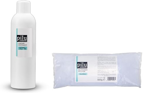 pilu cosmetic Blondierset: 500g Blondierung blau im Beutel I Blondierpulver staubfrei und 1000ml Oxydant I Cremeoxyd I Oxycreme (12%)