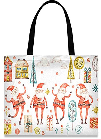 874 Canvas Tasche 40X50Cm, Frohe Weihnachten, Glücklicher Weihnachtsmann Tragetasche Robuste Einkaufsbeutel Langlebig Schultertasche Für Büro Geschenk Freunde