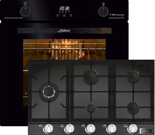 Kaiser Gasspis-set EH 6367 KCG 9387, elektrisk ugn, bil, 79 l, inbyggnad, intelligent system naturgas/propangas/90 cm, inbyggd spis, svart glas