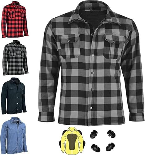 Vaster Moto Chemise de moto pour homme fabriquée avec doublure en Kevlar Veste de moto renforcée Blindée Protections amovibles CE (EN 17092-3:2020), Gris & noir, M