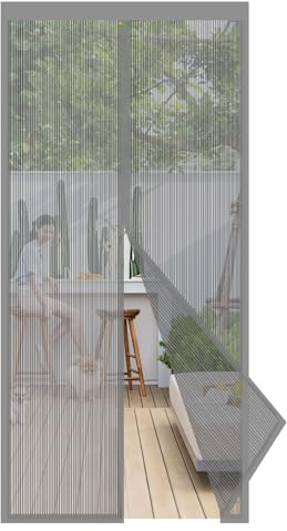 Sekey Fliegengitter Balkontür Magnet | Insektenschutz Tür/Balkontür | Ohne Bohren, Klett-Magnet-Montage | Katzensichere Verstärktes Polyester Anti-Reiß | Verbreitertes Klebeband |95x210 cm Grau