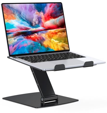 Glangeh Laptop Stand Adjustable Height, Ergonomic Portable Laptop Riser Holder for Desk, Aluminum Foldable Laptop Computer Monitor Stands Compatible with MacBook Air Pro (10-16)-Black