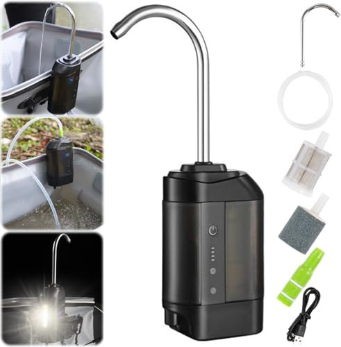 AZURAOKEY Aquarium Batterie Luftpumpe Multifunktionale Tragbare Energiesparende Leistung Leise Sauerstoffpumpe, Intelligenter Sensor Wasser Sauerstoffpumpe mit LED-Licht für Outdoor See Fluss