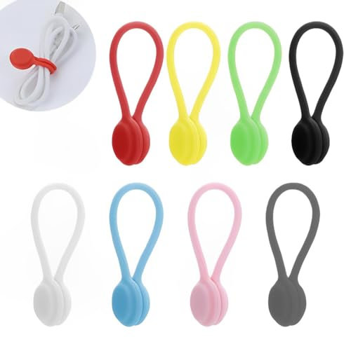 RAMGLYO 8 pièces Organisateur de câble magnétique Gestionnaire de câble USB Organisateur de câble en silicone Clip de câble Réutilisable pour le bureau École Maison