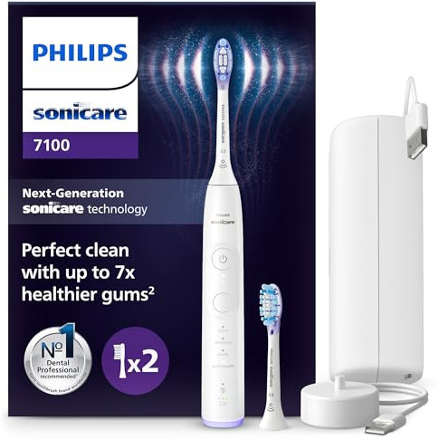 Philips Sonicare 7100 Electric Toothbrush, Sonic Toothbrush with App, 4 Brushing Modes and 3 Intensity Levels, Pressure Alert, EasyStart, SmarTimer, White, Model HX7420/02 [New Technology]