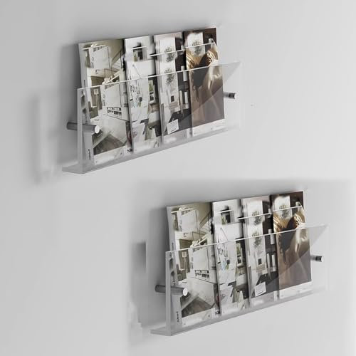 Zeitschriftenständer zur Wandmontage, für Wohnzimmer, Badezimmer, A3, A4, A5, A6, Rechnungen, Broschürenhalter – transparenter Acryl-Umschlag-Ordner, Organizer, 2 Stück