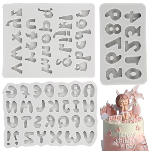 MYPRACS Letters Moulds and Numbers Moulds Lowercase Uppercase Alphabet Letters Fondant Chocolate Moulds for Cake Decorating Cupcake Topper Candy Polymer Clay Chocolate Gum Paste Set of 3