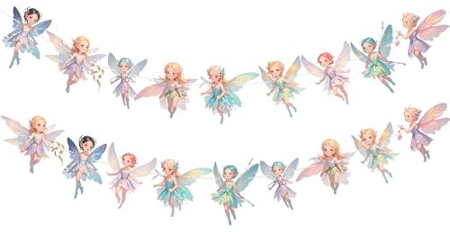 2 piezas de decoraciones de pancartas de hadas, feliz cumpleaños de hadas para colgar en fiestas, decoración de cumpleaños de hadas para niñas, suministros de decoración de fiesta de hadas de