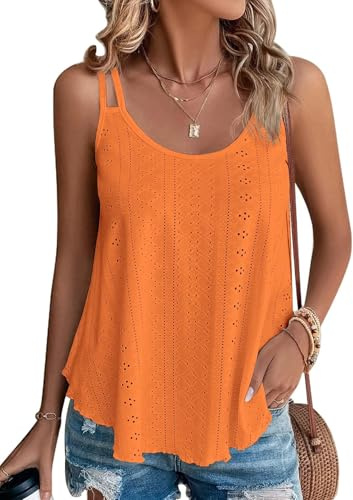 DUOEASE Camisetas de Tirantes Mujer Cuello Crew Moda Camiseta Sin Mangas Elegant Verano Tshirt Naranja-M