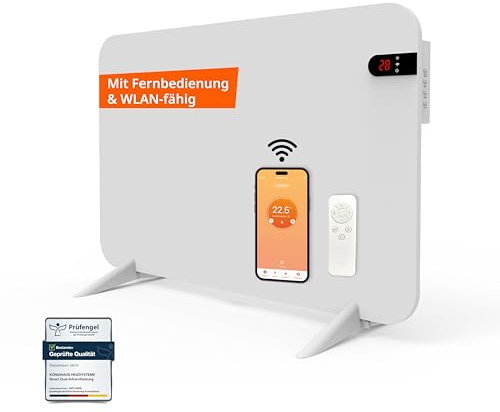 Könighaus Riscaldamento a infrarossi dual intelligente 450 W con controllo Wi-Fi tramite app e telecomando, con piedini porta-asciugamani e kit di montaggio Colore: Bianco