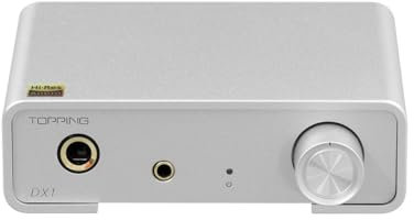 TOPPING DX1 DAC Kopfhörerverstärker, AK4493S XU208 DSD256 USB DAC HiFi Audio Minidesktopdecoder RCA/6,35mm/3,5mm Kopfhörerausgang DAC Verstärker Mit HochTiefverstärkung, Silbern