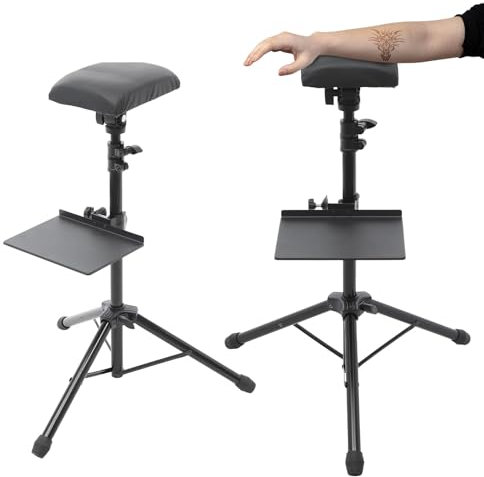 WindWilder Pediküre Stuhl Hocker 80-107cm Höhenverstellbarer, Maniküre Fußpflege mit Stativ & Plattform, Beinstütze Fußpflege für Nagel/Salon/Spa Massage/Tattoo bis 50kg/110 lbs, Schwarz
