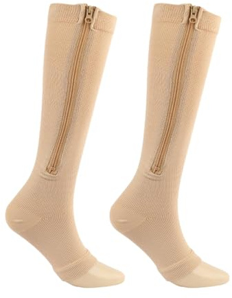 Orthosocks ZipFit Damen Zehenfreie Kompressionsstrümpfe - Stützstrümpfe Mit Reißverschluss,Wadenkniehohe Kompressionsstrumpf,Krampfaderstrümpfe Für Unterschenkel (L/XL(39-45),Begie)