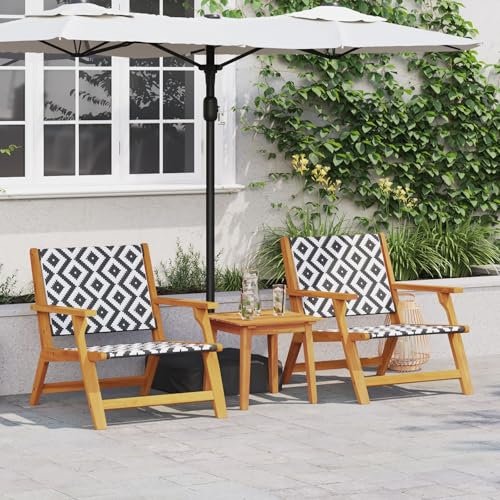 Homgoday Gartenstühle mit Tisch 3 Teile Schwarz und Weiß aus Akazienholz Gartenstuhl Gartensessel Garten Essstühle Balkonstühle Stuhlset Balkonstuhl Gartenmöbel Terrassenstühle