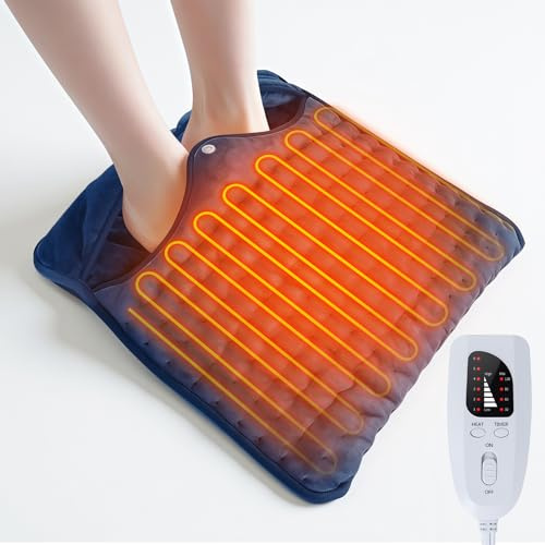 Olycism Scaldapiedi Elettrico 40 * 40cm Scalda Piedi Casa Elettrico Doppio Strato con 4 Timer e 6 Livelli di Calore - Protezione Dal Surriscaldamento, Spegnimento Automatico per Donne Uomini Blu Navy
