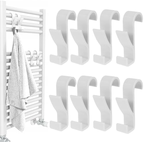 JEYORZY 8 Pezzi Ganci Termoarredo Bagno, Appendi Asciugamani, Ganci Per Termoarredo Bagno, Appendini Termoarredo Bagno, Ganci Per Scaldasalviette Ganci Per Accappatoio Bagno Ganci Plastica, Bianco