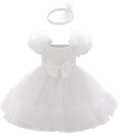 Lito Angels Robe en Tulle Fille avec Bandeau, Blanc, Taille 3 Ans