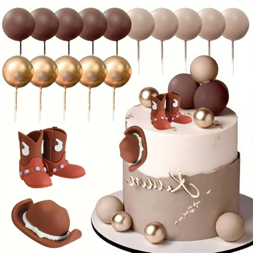 Cowboy Cake Topper, Western Cowboy Cake Decorations, Cowboy Hat and Boot Cake Toppers, Suitable for Western Style Rodeo Birthday Theme Party Horse Birthday Cake Decorations