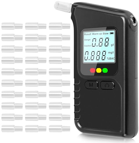 Etilometro Portatile Certificato, Altamente Preciso Alcoltest con Display LCD Digitale e 30 Bocchini, Etilometro Portatile con Memoria e Suggerimenti Vocali, per Test Personali, Famiglie, Partiti