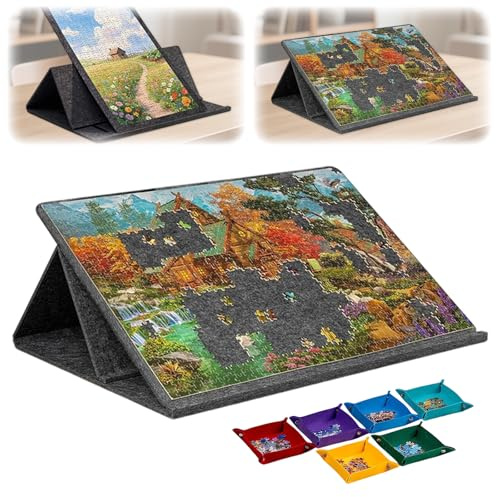 Puzzle pieghevole, 1000 pezzi, con supporto 2 in 1 e copertura, pieghevole, con 6 assortimenti, per bambini, adulti, 32 x 22 pollici
