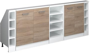 Vicco Küchenschrank für Dachschrägen R-Line, Sonoma, 210 cm | 5 Module · Tiefe 46 cm · Höhenverstellbare Füße · 4 Türen · ✓ Frei kombinierbar