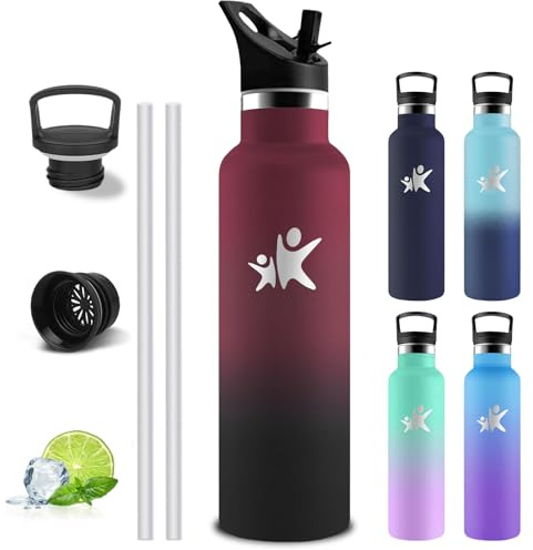 Grsta Gourde Isotherme, Gourde 1l, Sans BPA, Bouteille Isotherme Paille, Anti Fuite, Bouteille Inox, Acier Inoxydable 18/8, Bouteille d'eau, Double Isolation, pour Randonnée, Camping, Aptitude