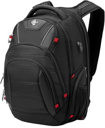 Swissdigital Design Men's Laptop Backpack for College and Business Travel with Integrated USB Charging Port and RFID Protection Fits Laptops up to 15.6 in, Black | J14-BR