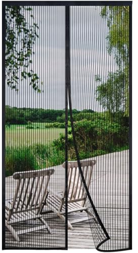 Risareyi Magnet Fliegengitter Tür 120x205cm, Schwarz Insektenschutz Balkontür Ohne Bohren, Insektenschutz Fenster Fliegengitter Balkontür Automatisches Schließen für Terrassentür mit Klettband