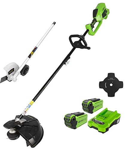 Greenworks cortabordes sin Cable 40V 40cm, Cuchilla de 25cm, Accesorio cortabordes, Incl. 2 baterías Recargables 2Ah y Cargador