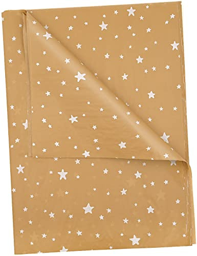 50 Stück 50 × 35 cm braun-weiße Sterne Seidenpapier, Super Stars Geschenkpapier Bulk für Hochzeit Geburtstag DIY Geschenk Dekorationen