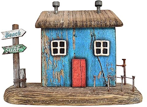 Linfevisi Mini Wooden House Decor Tabletop Little House Rustic Small Solid Wood House Free Standing Log Cabin Nautical Decor for Shelf Coastal Decor Beach Sea Decor Ocean Theme Home Decor 5 Tall