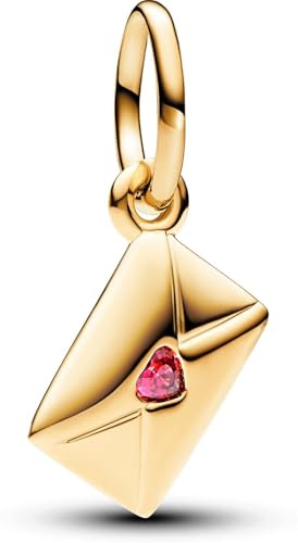 Pandora Moments Charm pendant Enveloppe Lettre d’amour en métal plaqué or 14 carats avec zircones cubiques rouges